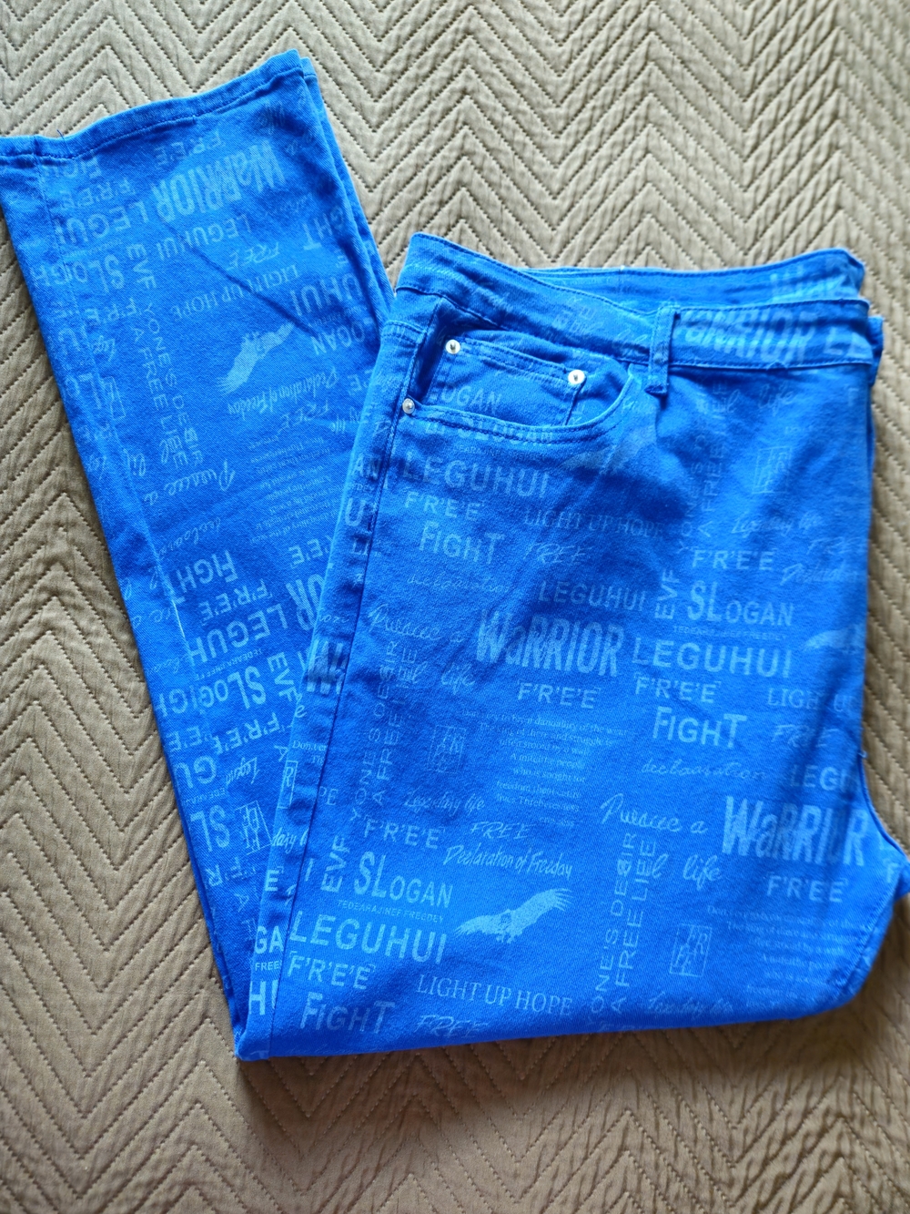 Denimway Men's Blue Graphic Print Denim Jeans Regular Fit Straight 4XL